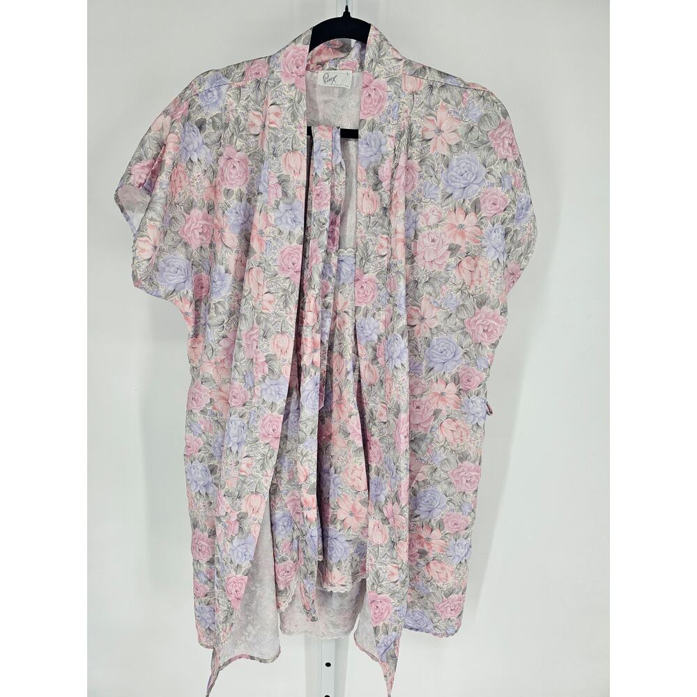 Vintage 1990s Pinx Womens Sz L Satin Robe and Nightie Set pastel Floral